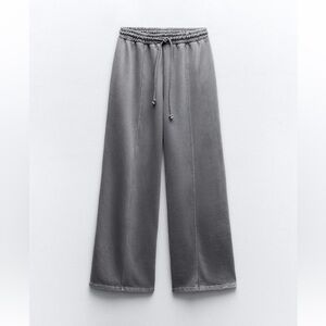 NWOT Zara Wide Leg Plush Pant in faded blue/gray L